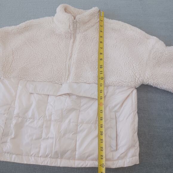 Fabletics Nelly Sherpa Pullover Jacket Women M Cream 1/4 Zip Pockets Athleisure - Picture 4 of 7